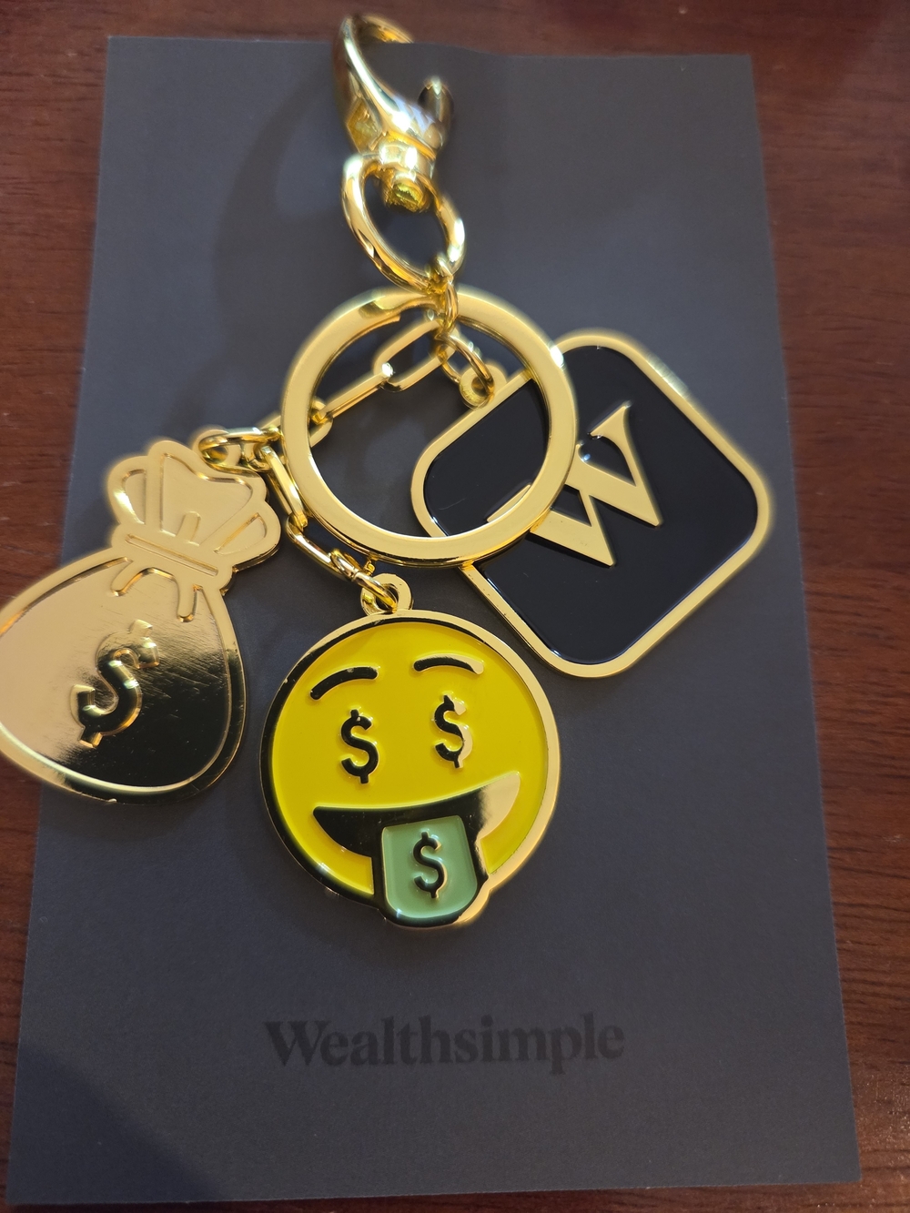 Wealthsimple Gold Money-Themed Triple Charm Keychain